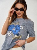 Tricou largi gri cu imprimeu 3857 - Magazin online - Boutique